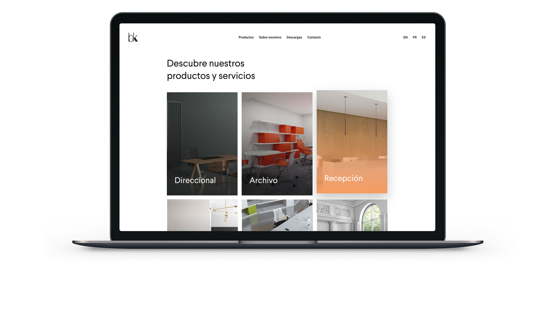 Web design for the contemporary and honest furniture of the future. BK Contract